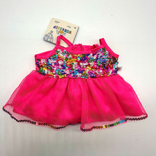 Build A Bear NWT Hot Pink Sequin Tulle Satin Ruffle Dress Teddy Clothes Outfit