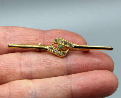 Belle Broche Ancienne Ornée De Strass - Métal Doré, En Bon état - Bijou Vintage Barrette