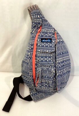 Kavu Rope Sling Backpack/Crossbody Blue/White Canvas Orange