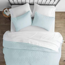 Damask Pale Blue Microfiber Twin Performance Quilted Coverlet Set