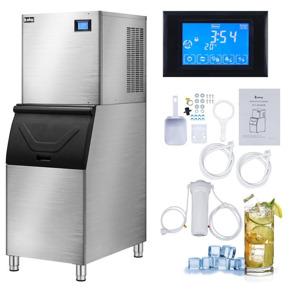 ZOKOP 550Lbs/24H Commercial Ice Maker Ice Cube Machine w/280Lbs Storage