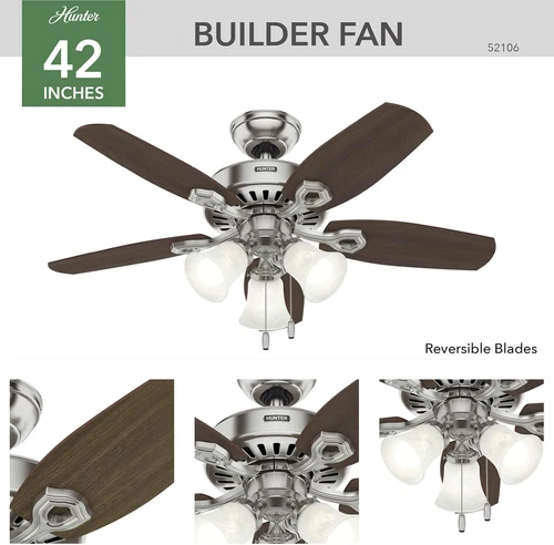 52106 Hunter Builder Ceiling Fan with LED Light and Pull Chain Control, 42-inch - Picture 2 of 10