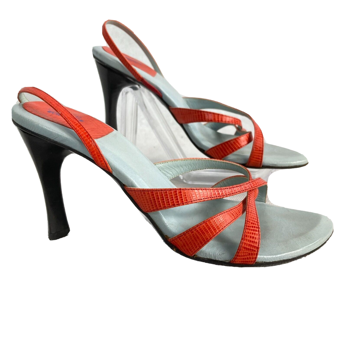 Unisa Shoes Womens Sz Red Crocodile Embossed Leather Slingback Sandals  Heels