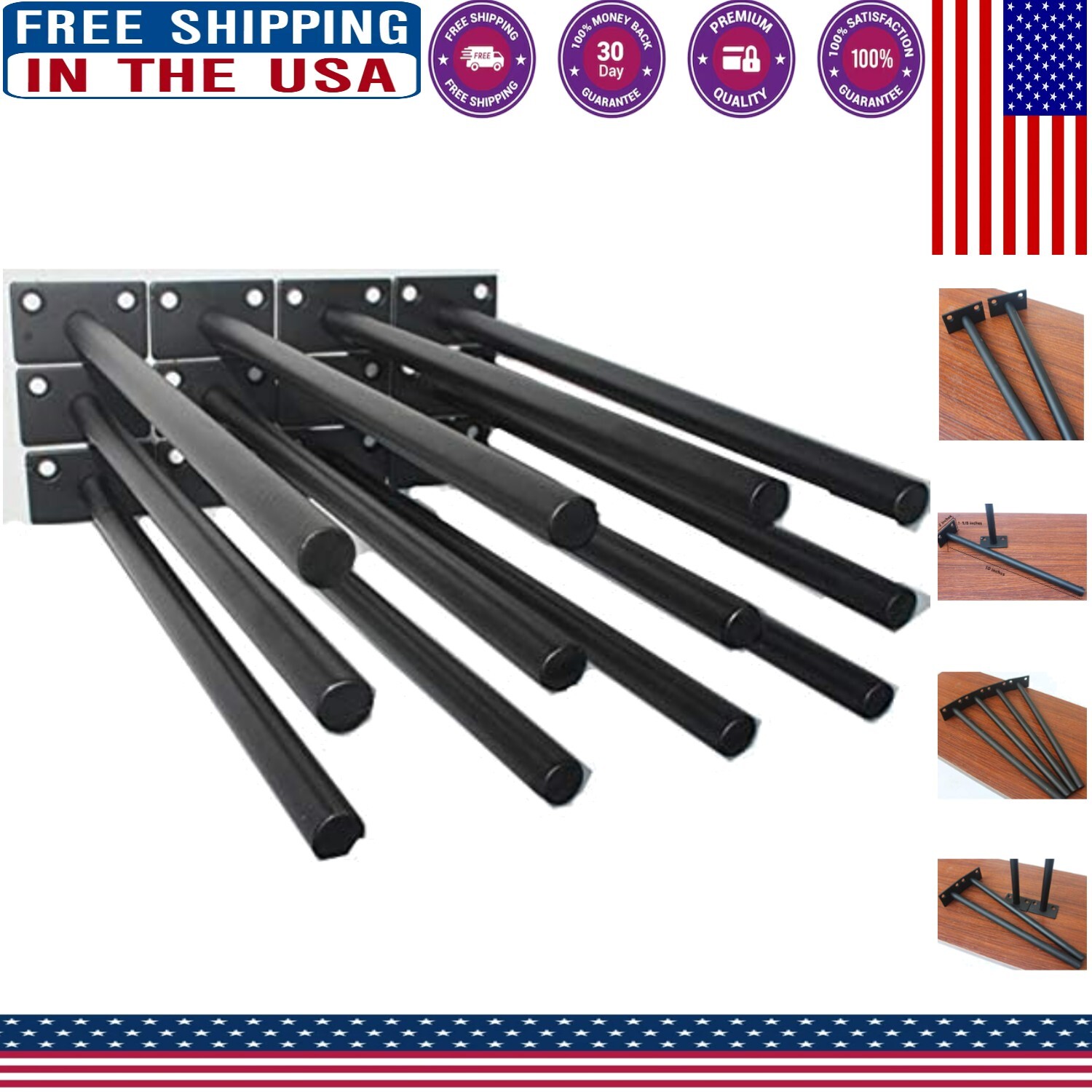 10-Inch Heavy-Duty Floating Shelf Brackets - Hidden Black Supports for Modern Decor