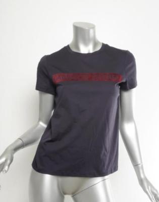 CHANEL AW003 Womens Navy Blue Velvet GABRIELLE Logo Cotton T-Shirt Top 4-36 NEW
