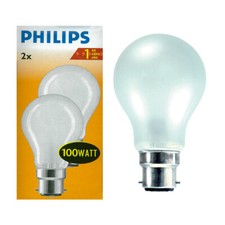 Philips 100W 240V BC/B22 Dimmable GLS Opal Twin Pack