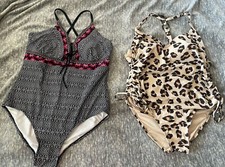 2 Kona Sol Swimsuits Cheetah Animal Print  Floral One Piece Swimsuits SZ-XL New