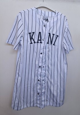 Karl Kani College Pinstripe Baseball Shirtkleid Damen weiß Größe M