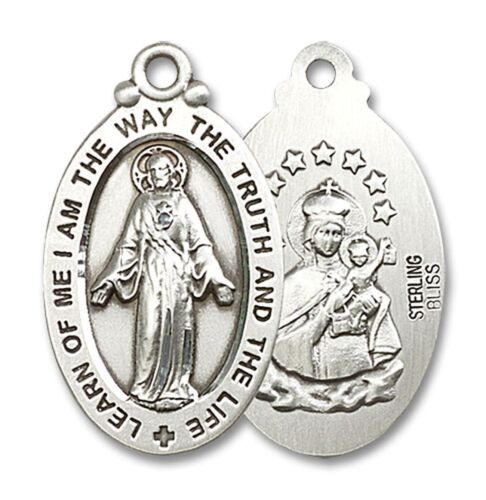 Sterling Silver Scapular Catholic Medal Pendant Necklace 24" Chain GiftBox - Picture 3 of 5