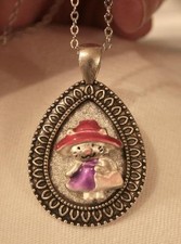 Delightful Scalloped Rim Colorful Enameled Hello Kitty Teardrop Pendant Necklace