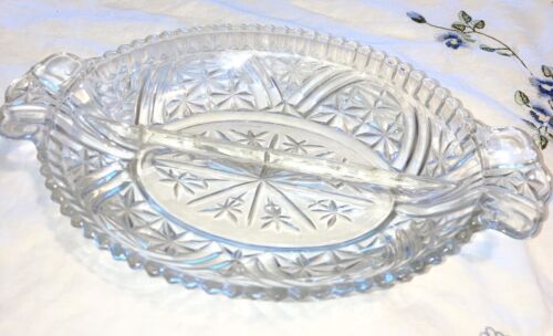 Vintage Clear Glass Oval Divided Dish - 2 Section  Relish Nuts  Candy circa 1960 - Picture 1 of 10