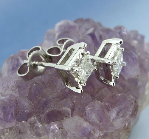 .40 ctw Diamonds Princess Cut 14k White Gold Butterfly Backs Stud Earrings - Picture 2 of 6