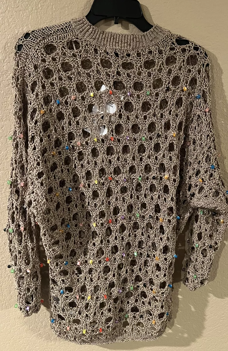New Zara beaded crochet knit sweater 1957 101 beige limited