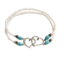 Women's Double Layer Rice Bead Heart Anklet - New
