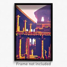 Pixel Art Poster - Modest Ancient Architecture (8 Bit Video Game Print)