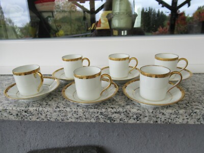 Service à Café Limoges Goa - 6 Tasses Litron Et 5 Soucoupes Blanches Liseré Doré