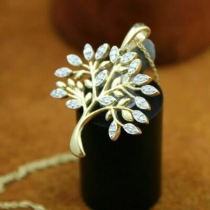 Authentic "Tree Of Life" Pendant 2Ct Round Cut Simulated Diamond In 14k Yellow Gold Plated