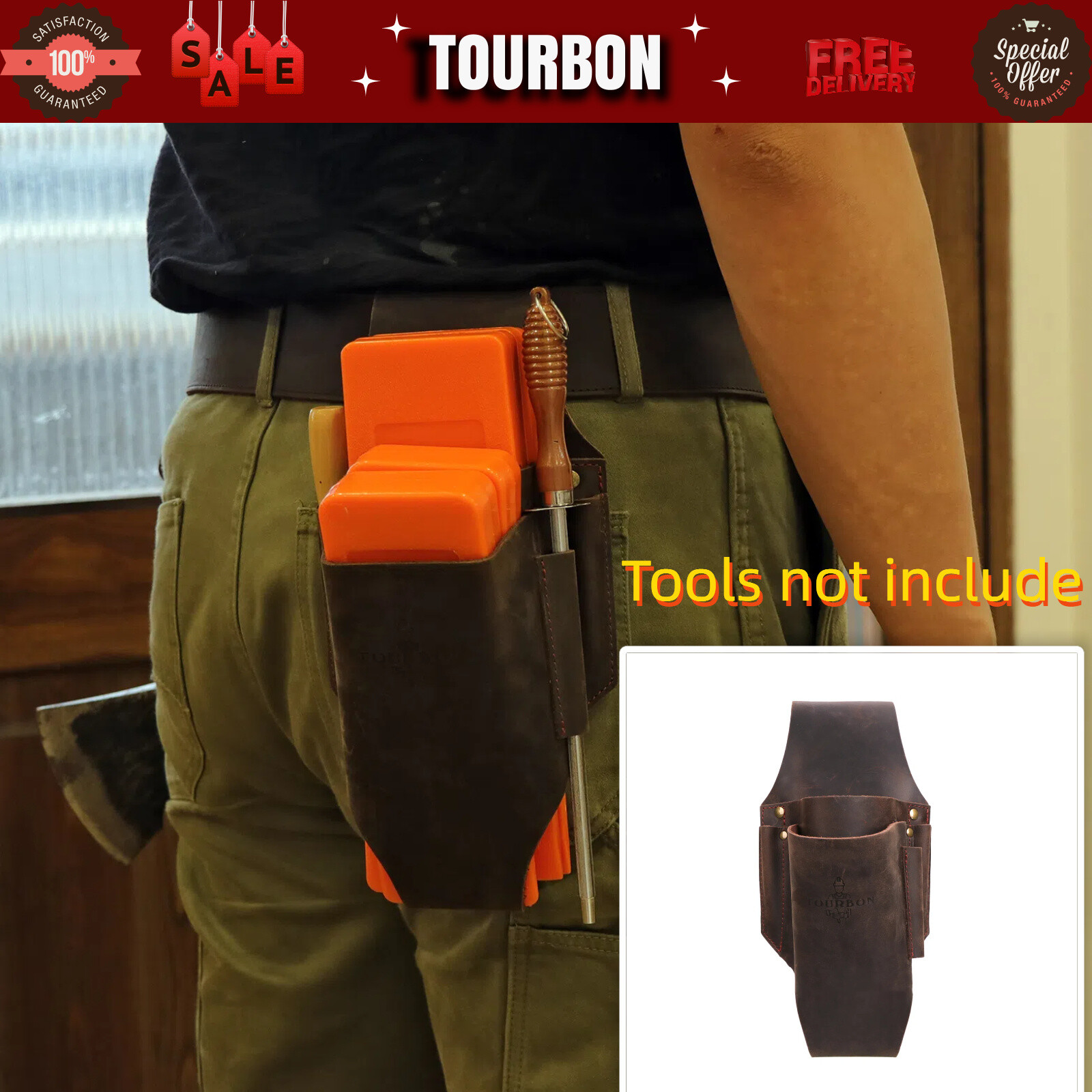 TOURBON Leather Loggers Tools Belt Pouch Wedge Holster Case Tree Felling Bucking
