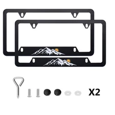 2 For Chevy Silverado Cab Snow Mountain & Sun Raised License Plate Frame Covers