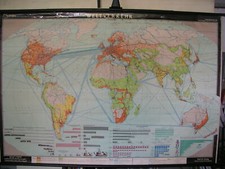 World Locomotives Aircraft Ships Lufthansa Panam Twa Klm SAS 1960 Wall Map