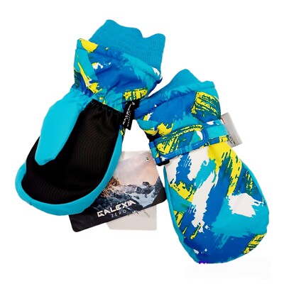 Girls Insulated Mittens: Blue/Yellow Toddler XS-2-3 Years Old