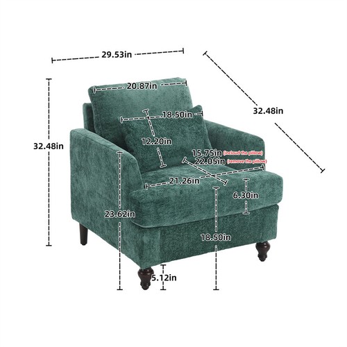 Chenille Accent Arm Chair Upholstered Club Chair for Living Room Bedroom Study - Picture 2 of 16