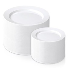 FLOWERCAT 200PCS White Plastic Plates Disposable Plates for Party - White Bul...