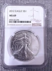 2012 $1 1-oz American Silver Eagle NGC MS69 Encapsulated Beautiful Luster