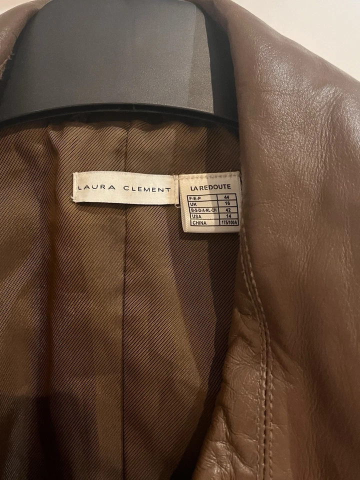 Ladies Genuine Leather Brown Trench Coat Size 16 - Image 2 of 4