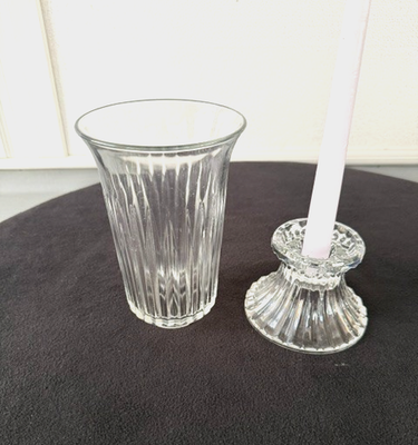 #ad VINTAGE CLEAR GLASS RIBBED HURRICANE TAPER CANDLE HOLDER $24.95