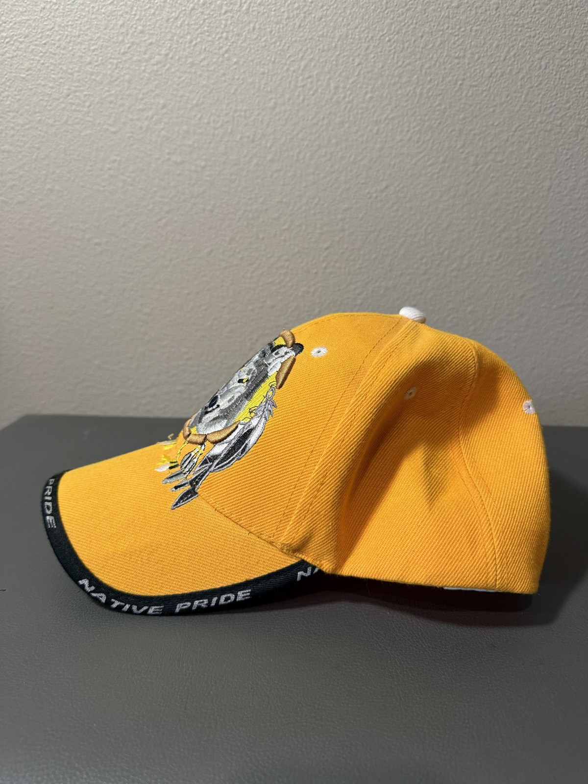 Native Pride Hat Cap Strap Back Yellow Wolf Embro… - image 2