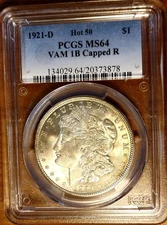 CHOICE 1921-D Morgan Silver Dollar MS64 PCGS - VAM 1B - Capped R - Hot 50