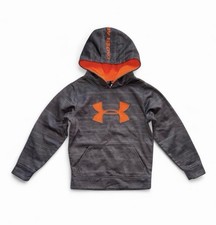 Under Armour Boys Hoodie YXS 7 Gray Orange Patterned Big Logo EUC Pullover