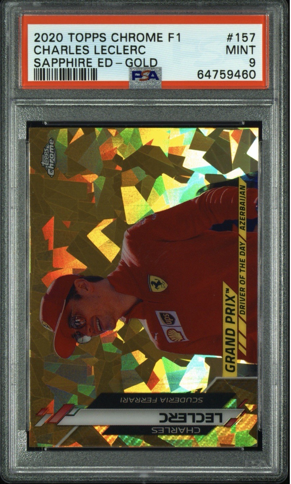 2020 Topps Chrome Sapphire F1 #157 Charles Leclerc RC Gold Refractor /50 PSA 9