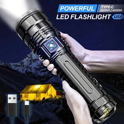 900000LM Most Powerful LED Flashlight Rechargeable Type-c Torch Hunting Light DE