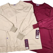 Sivvan Scrub Jacket Set of 2 Khaki Burgundy Snap Front Ribbed Cuffs 4X NEW