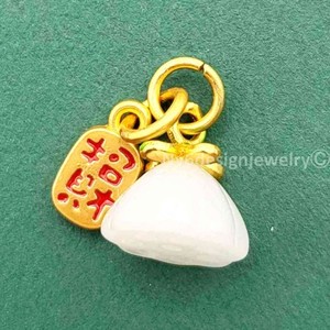Authentic White Jade Lotus Pod and Gold Plated Lucky Charm Pendent