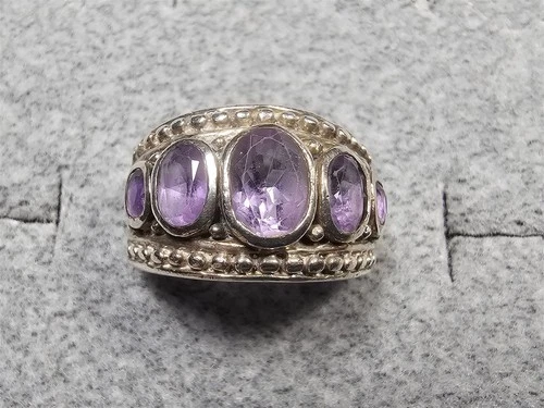 GRANDMA GRABE'S BEAUTIFUL VINTAGE 925 STERLING SILVER AMETHYST 8G RING SIZE 7