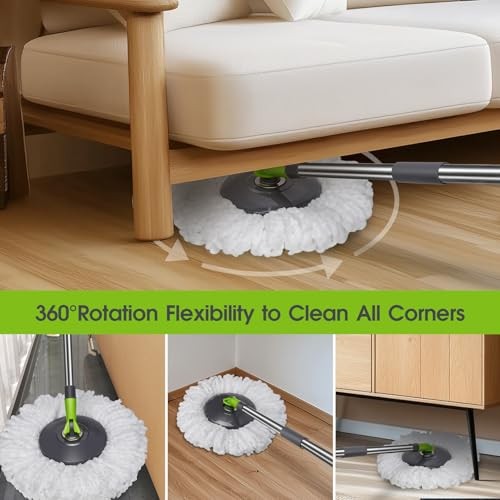 Spin Mop Bucket System,Masthome Pedal Spin Mop and Bucket with Green+dark Grey