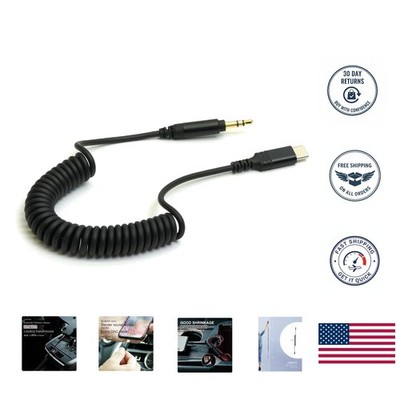 Stylish 4FT USB-C to 3.5mm Coiled Cable - High-Fidelity 24bit Audio Adapter