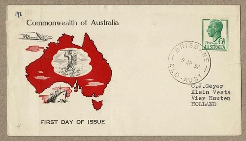 Australia 1952 Qld Stamp Mart Generic  KGVI 6½d FDC Cover to Holland