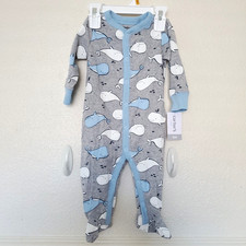 Carters Baby Boy Cute Whale Long Sleeve Snap-Up Sleep  Play 6M Gray 100 Cotton
