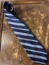 Brooks Brothers Makers Silk Repp Stripe Tie Blue White Made in USA 3 3/4"