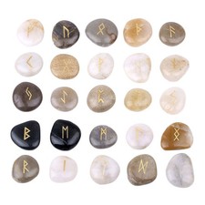 25 Pcs Natural Engraved Rune Stones Sets Pebbles for Telling