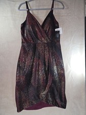GUESS Los Angeles Metallic Wrap Cocktail Dress Size 10 NWT Burgundy Gold Shimmer