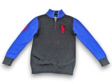 Polo Ralph Lauren 1/4 Zip Sweater Blue Black Red Big Pony Boys Large 14-16