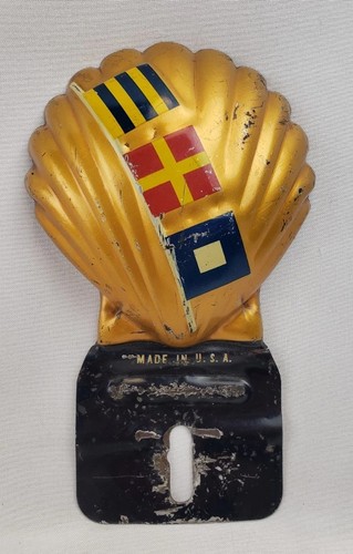 Vintage 1940s Naval Flag Shell Gas Station Oil Sea Shell License Plate Topper