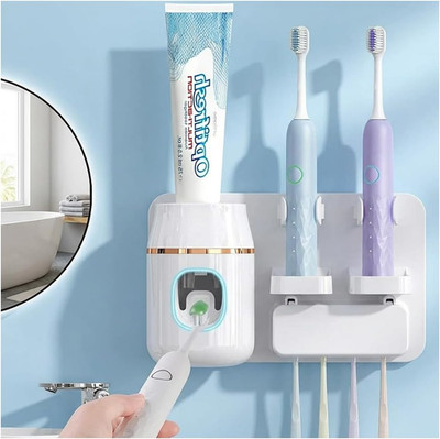 Wall Mounted Toothbrush Holder with Automatic Toothpaste Dispenser, No Drill Bat