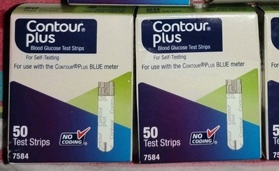 NEW MINT 100 CONTOUR PLUS Blood Sugar Test Strips_2x50_Exp 7/27_Ship FAST FREE! 