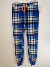 T B Sleep Wear Blue Plaid Pants Fleece Kids L 10/12 Elastic Waist Band